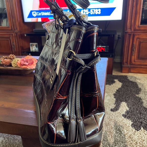 Dooney Bourke Cognac Double Strap Tassel Satchel NWT 11X14 - Picture 9 of 16